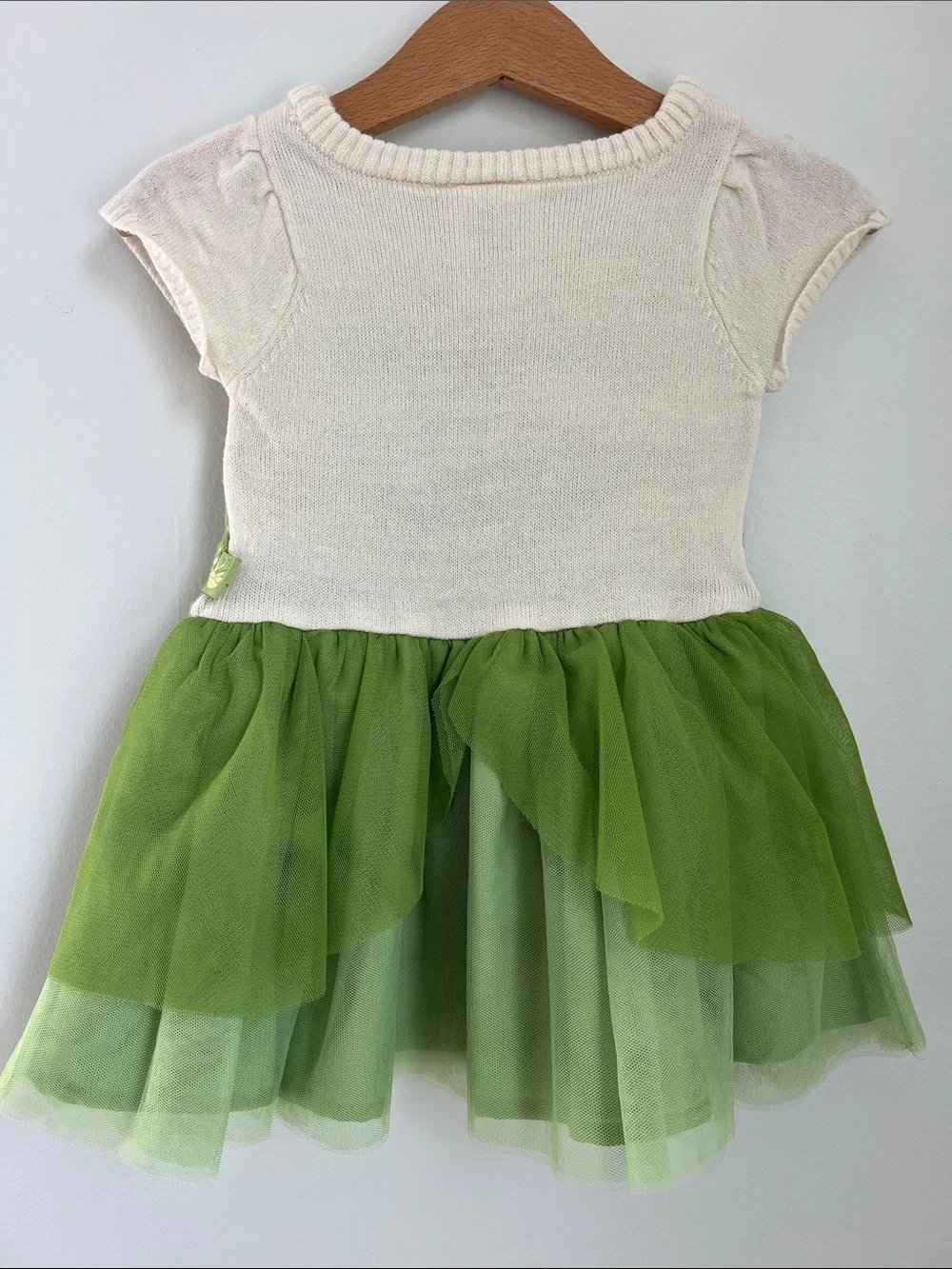 Disney | Princess Tiana Dress Cream & Green Yellow Petal Tulle Skirt Sz 18M